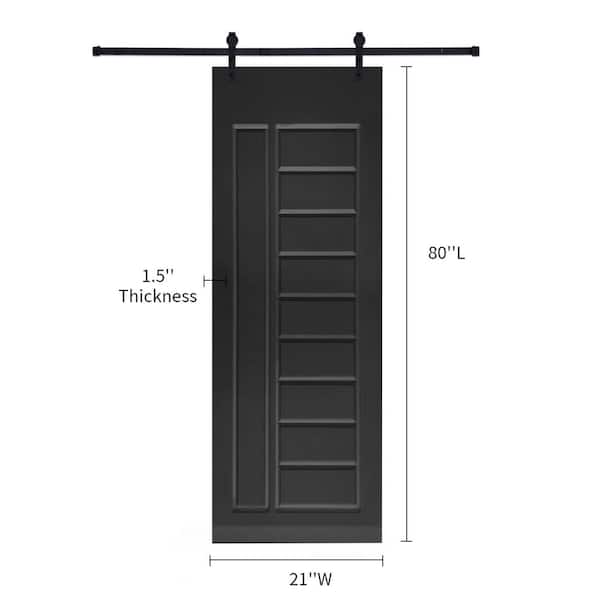 Modern Design 21 in. x 80 in. MDF Panel Black Sliding Barn Door with Hardware Kit