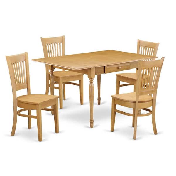 East West Furniture 5-Piece Natural Oak Finish Solid Wood Top - Dining Room Set with Dropleaf - Seats 4