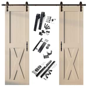 28 in. x 84 in. X-Frame Tinsmith Gray Double Pine Wood Interior Sliding Barn Door with Hardware Kit Non-Bypass