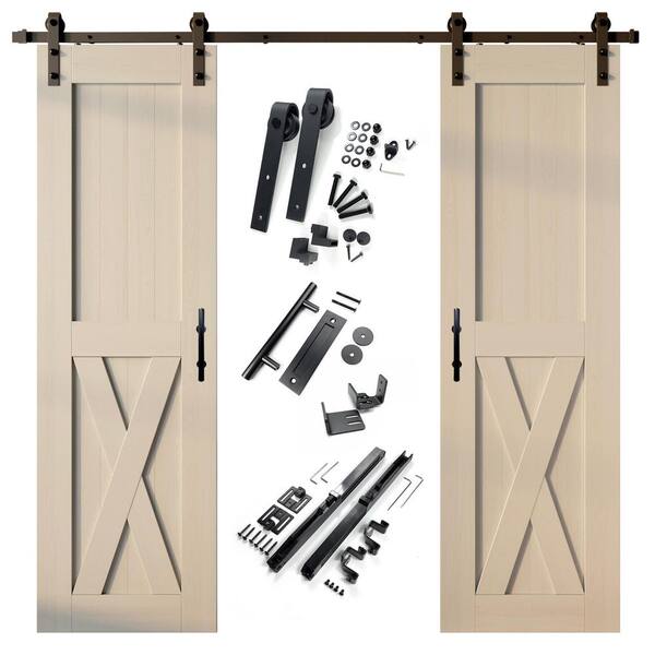 HOMACER 28 in. x 84 in. X-Frame Tinsmith Gray Double Pine Wood Interior Sliding Barn Door with Hardware Kit Non-Bypass