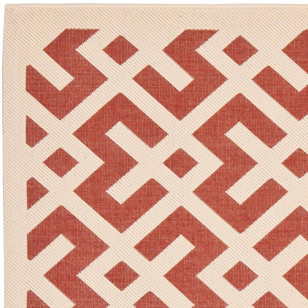 Red and Bone Geometric Square Indoor/Outdoor Rug, 4' x 4'