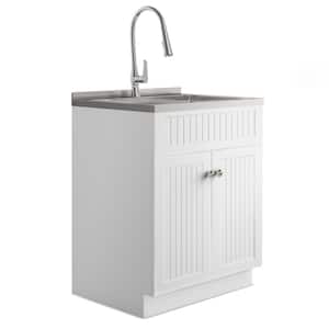 Beckham Transitional 28 in. wall mount Laundry sink with Cabinet Faucet and Stainless Steel Sink in White