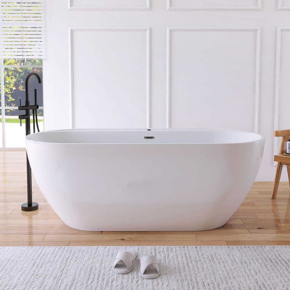 MEDUNJESS 67 in. Acrylic Oval Flatbottom Freestanding Whirlpool