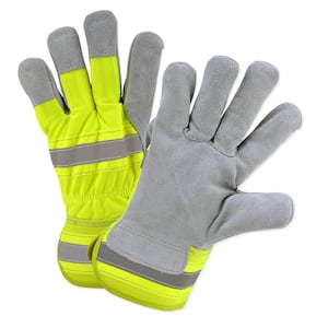 Hi-Vis Large Split Leather Palm Gloves