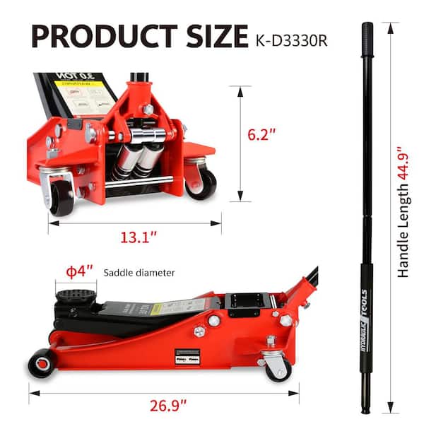 MYWISH 3-Ton Low Profile Steel Racing Floor Jack with Dual Piston