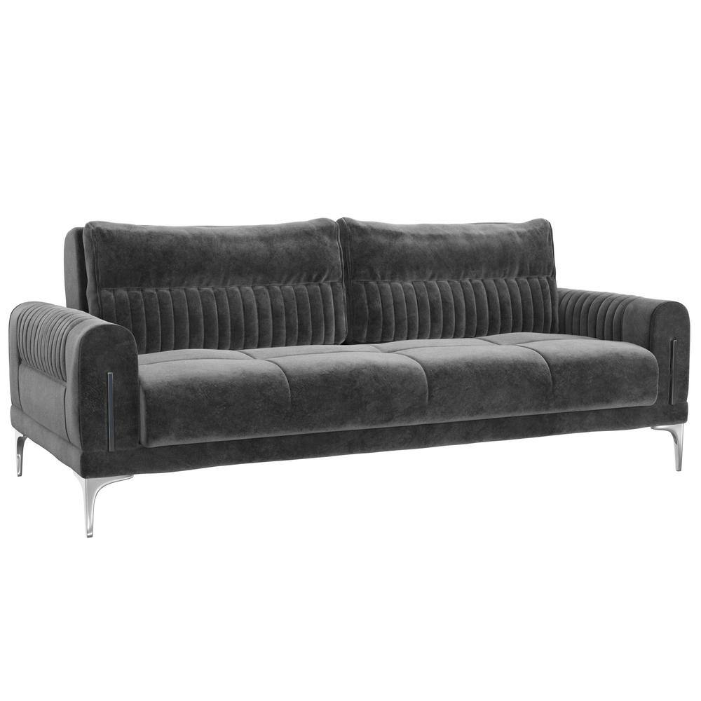 Ottomanson Stylish Collection Convertible 87 in. Grey Microfiber 3Seater Twin Sleeper Sofa Bed