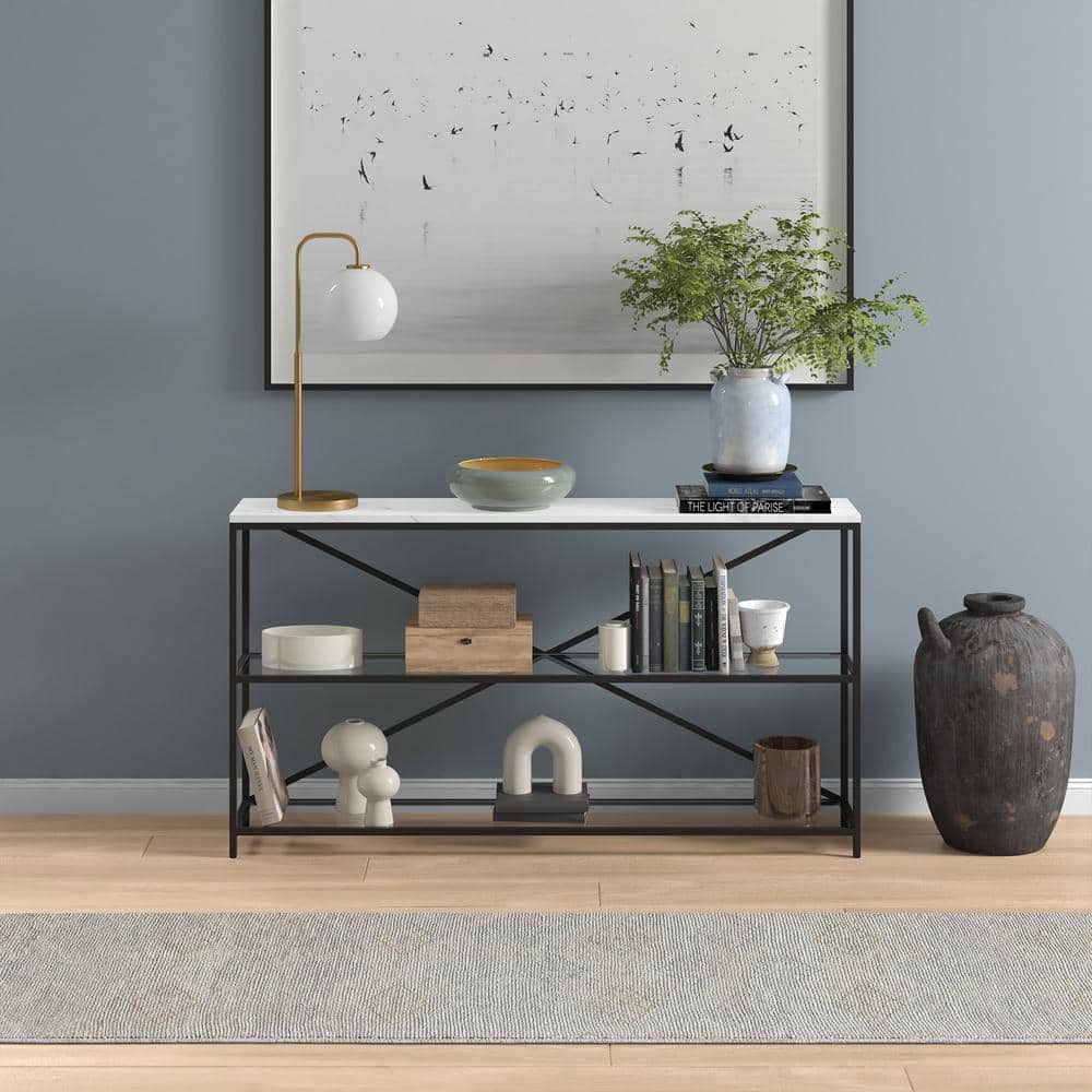 Fionn 55" Blackened Bronze Console Table with Faux Marble Top