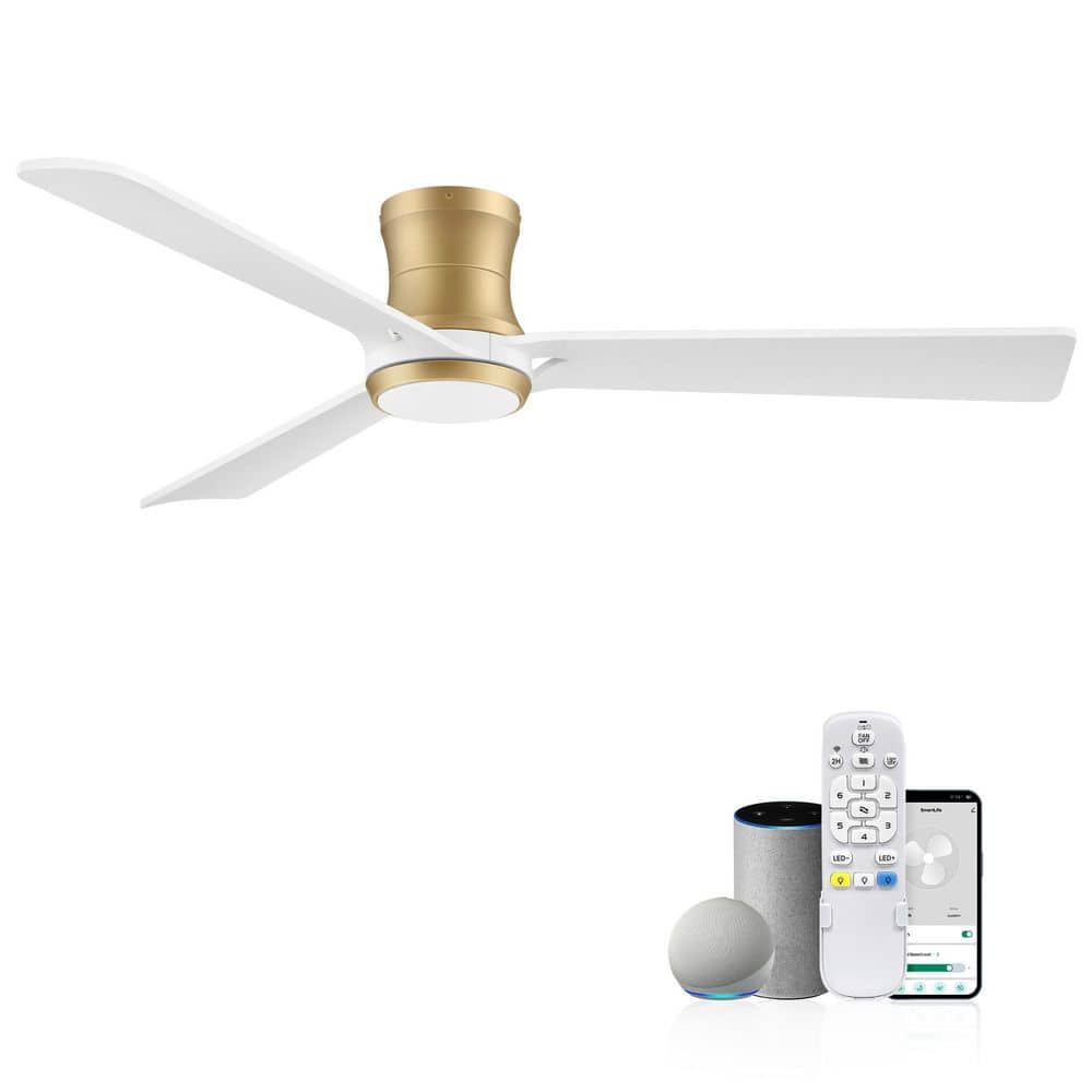 Smart 52 in. Gold 3 White Blades Flush Mount Standard Ceiling Fan with Light, WiFi and Alexa App Remote Included price history on PriceWatchPro
