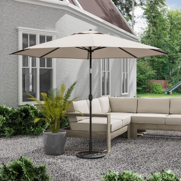 Furniture of America Gadsby 11 ft. Steel Market Tilt Patio Umbrella in Beige With Carrying Bag LA-A011SV Furniture of America Gadsby 11 ft. Steel Market Tilt Patio Umbrella in Beige With Carrying Bag LA-A011SV