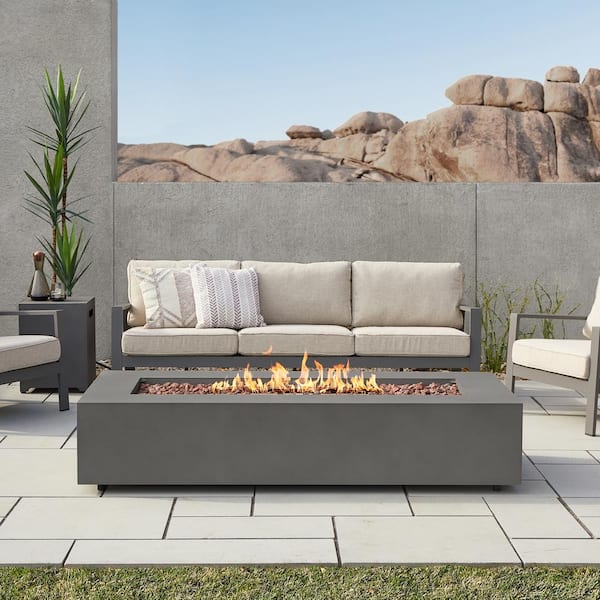 Real Flame Aegean 32 in. W x 70 in. L Outdoor Powder Coated Steel Rectangle Propane in Slate Fire Table in Weathered Slate