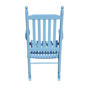 Blue Populus Wood Outdoor Rocking Chair with Armrest, High Back Porch Rocker Slatted for Indoor, Backyard, Balcony, Lawn