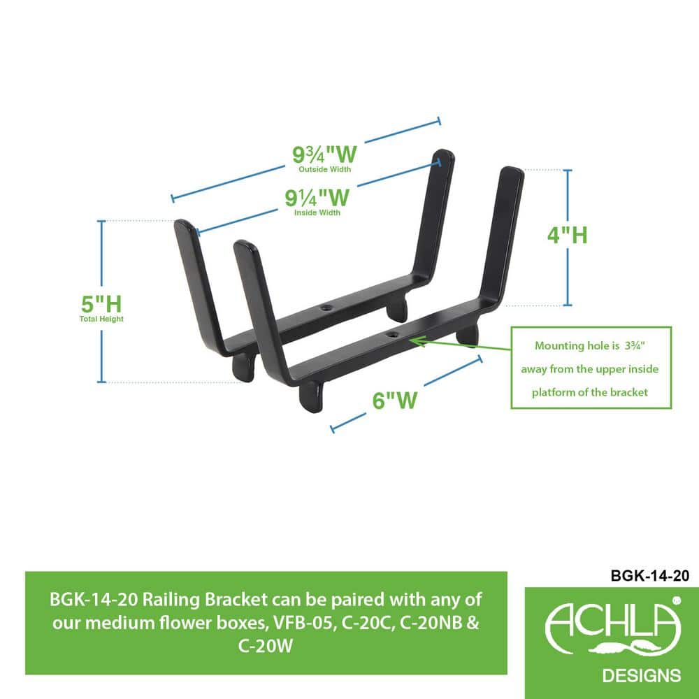 Black Metal 8-inch Flower Box Bracket for 2x6 Railings