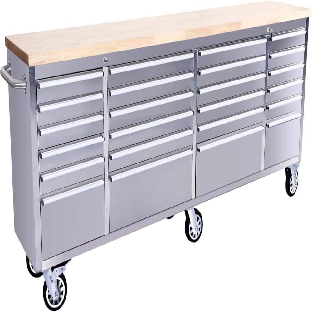 96 inch Rolling Tool Chest, Garage Workbench with 24 Drawers, Solid Rubber Wood Top & Lockable Wheels price history on PriceWatchPro