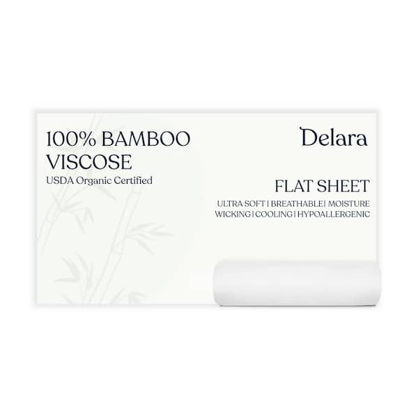 Delara 100% Viscose Derived from Bamboo Twin Flat Sheet White Ultra Soft, Cooling and Moisture-Wicking