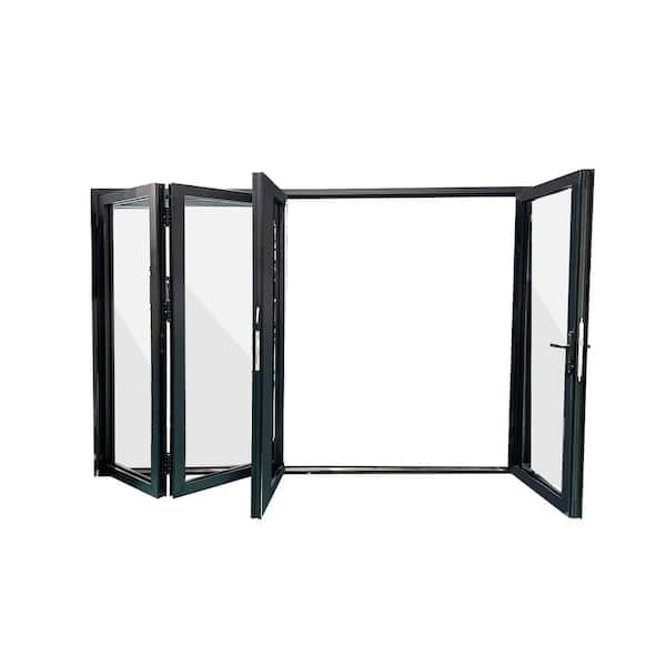 ERIS Eris 144 in. x 80 in. Left Opening/Outswing Black Aluminum Folding Patio door