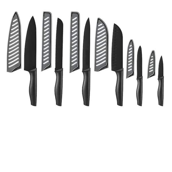 12-Piece Stainless Steel Kitchen Knives Set with Covers, 6 Knives with 6 Blade Guards for Kitchen, Black
