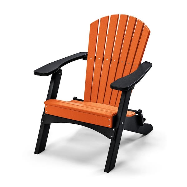 Perfect Choice Classic Tangerine Orange/Black Folding Metal Adirondack Chair Guaranteed to Not Crack