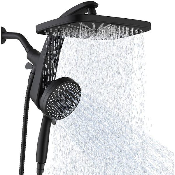 1-Piece High Pressure Rain Shower Head with 10 Sprays Handheld Shower Head in Black, Detachable Shower head