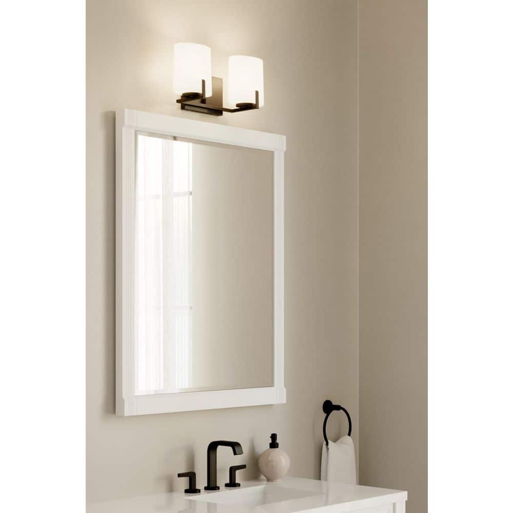 Mirelle 16 in. 2-Light Dark Matte Black Vanity Light with Etched Opal Glass Shades price history on PriceWatchPro