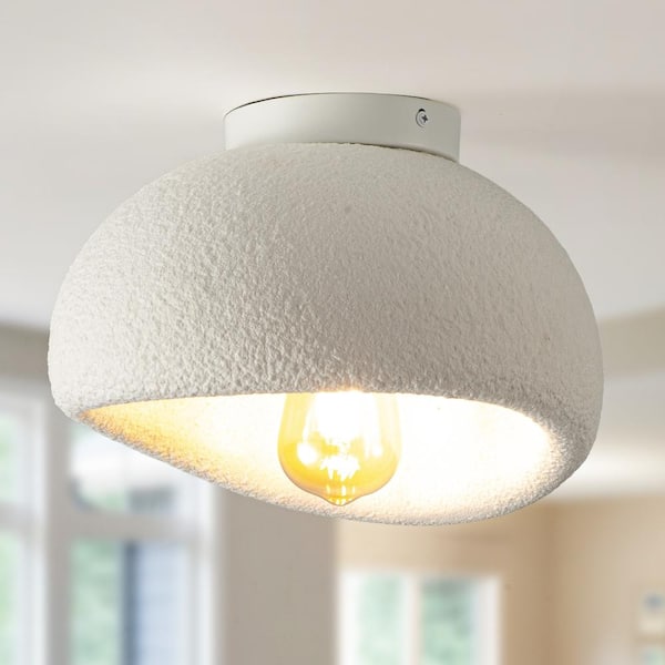 11.8 in. White Wabi Sabi Resin Flush Mount Ceiling Light Japanese with Textured Shade and E26 Socket for Living Room