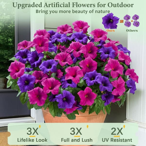 4 Bundles 15.7 in. Purple Indoor/Outdoor Artificial Petunia Flower