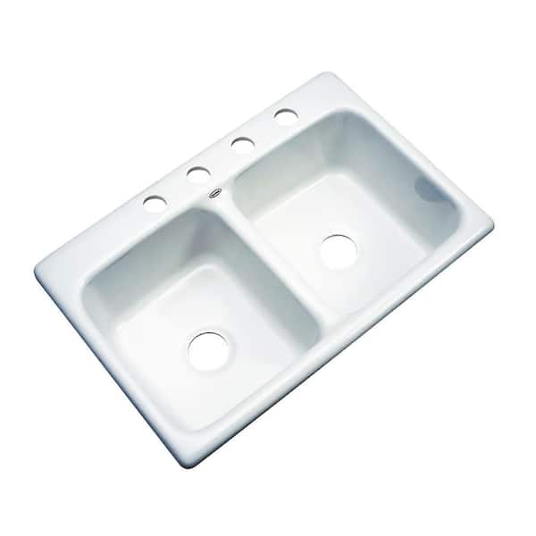 Thermocast Newport Drop-in Acrylic 33.in 4-Hole Double Bowl Kitchen Sink in White