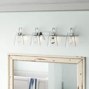Inwood 32 in. 4-Light Chrome Modern Industrial Vanity with Clear Glass Shades