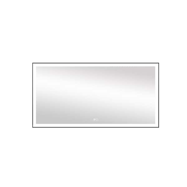 Unbranded 60 in. W x 28 in. H Rectangular Framed Wall Mount LED Anti-Fog Bathroom Vanity Mirror in Black