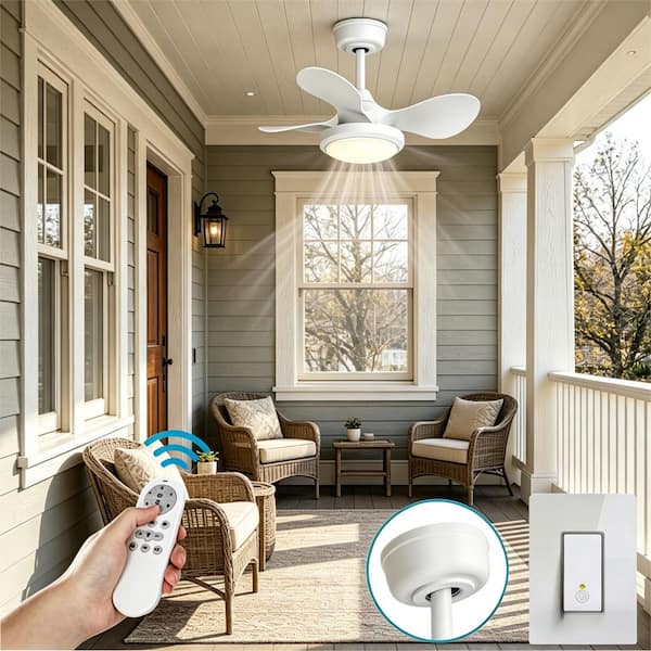 24 in. White Modern Standard Downrod Mount Indoor/Outdoor Ceiling Fan Lamp,Dimmable Integrated LED,Quiet,Remote Included