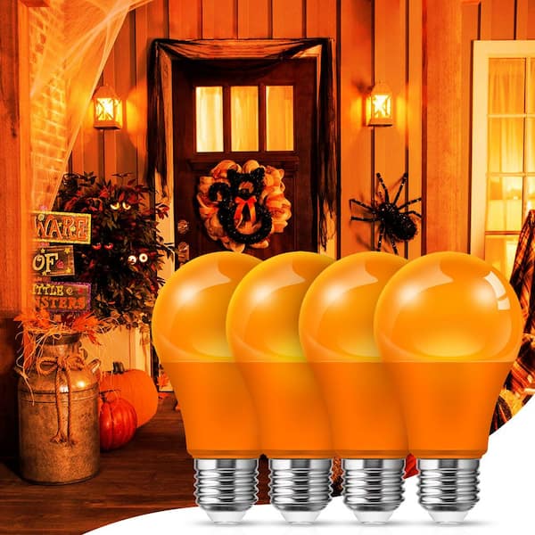 60-Watt Equivalent 9-Watt A19 A-Style E26 Base Non-Dimmable Party Holiday Home Decorative Orange LED Light Bulb (4-Pack)