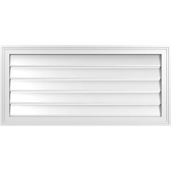 Ekena Millwork 38 in. x 18 in. Vertical Surface Mount PVC Gable Vent: Functional with Brickmould Frame