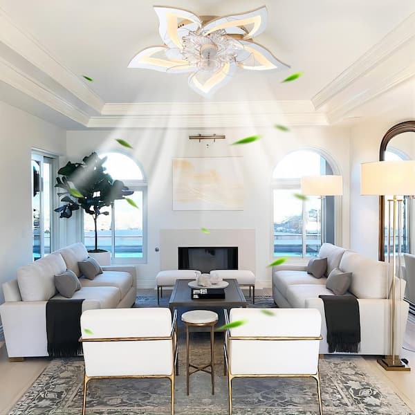 Ludomide 52" Elegant Crystal Chandelier Ceiling Fan With Lights And Remote, Flower Lampshade Design For Bedroom Dining Room