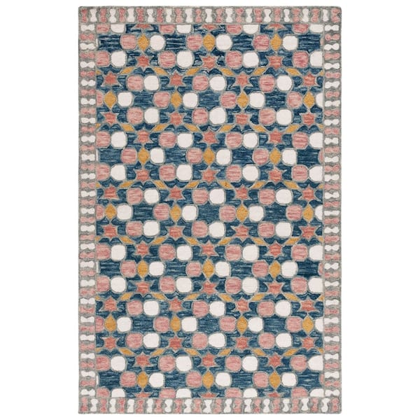 Aspen 6 ft. x 9 ft. Gray/Pink Garden Tile Area Rug