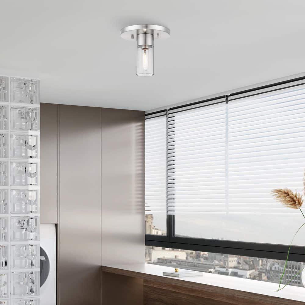 Carson Brushed Nickel 8.25" Clear Glass Indoor/Outdoor Flush Mount Light