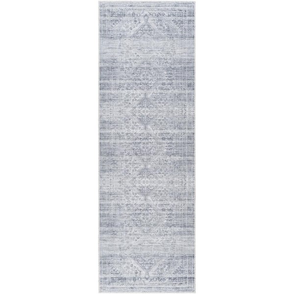 Livabliss Amaka Gray/Cream Medallion 3 ft. x 8 ft. Machine-Washable Indoor Runner Area Rug