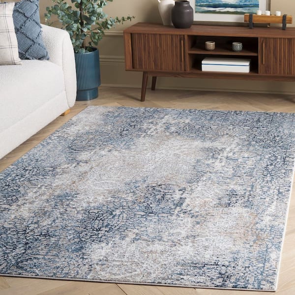 Parker 9 ft. x 12 ft. Blue/Taupe Distressed Abstract Area Rug