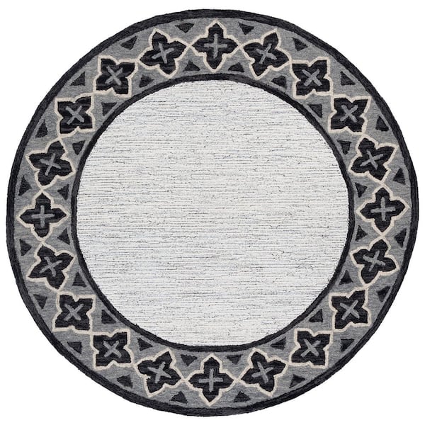 Pine 6 ft. x 6 ft. Charcoal/Ivory Geometric Border Round Area Rug