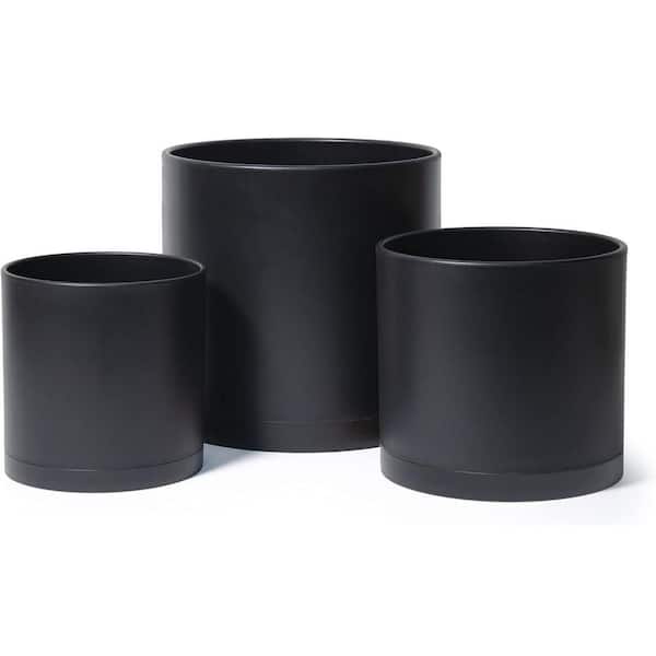 Plastic Planter Pots with Drainage Hole Seamless Saucer Minimalist Design Durable Matte Finish Set 3-Pack