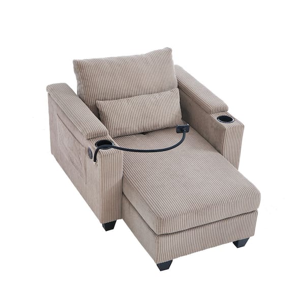 Brown 37.4 in. Convertible Corduroy Sleeper Sofa Bed with USB Ports, 2 Cup Holders, Phone Holder&Ample Storage