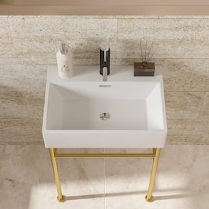 24 in. Ceramic White Console Sink Basin and Gold Legs Combo with Overflow