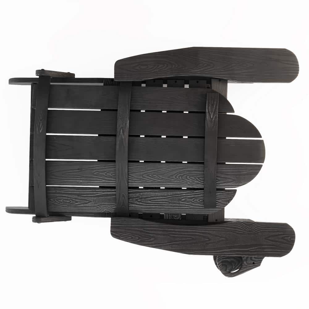 Black Foldable Poly Adirondack Chairs with Cup Holder, Set of 4
