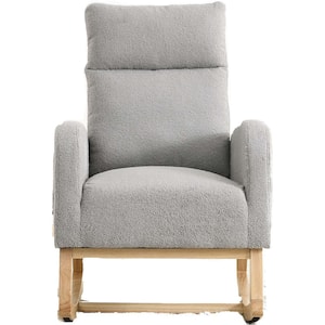 27.6 in. W Grey Arm Rocking Chair Modern Accent High Backrest Living Room Lounge , 2 Side Pocket