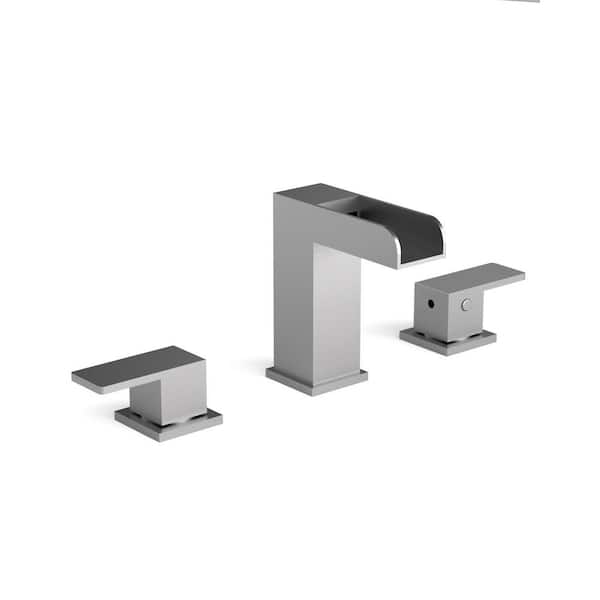 8 in. Widespread Double Handle Bathroom Faucet with Waterfall Spout in Brushed Nickel (Valve Included)