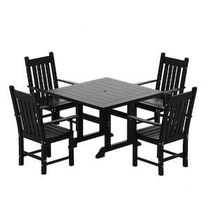Hayes 5-Piece HDPE Plastic Outdoor Patio Dining Set with Square Table and Arm Chairs in Black