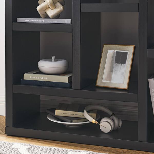 FUNKOL 43.3 in. L x 13.8 in. W x 35.6 in. H,Ready to Assembly Black MDF Wall Cabinet with Seven 7 Cube Storage Spaces