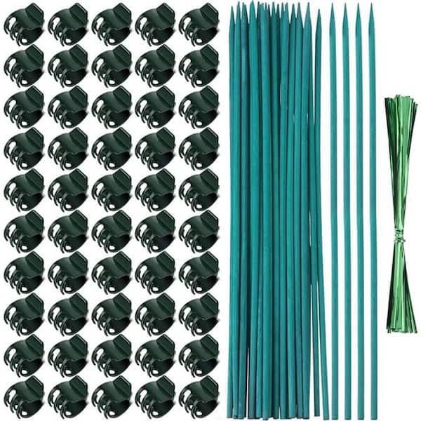 50-Pieces Orchid Clips Plastic Garden Plant Clips with 30-Pieces Green Bamboo Plant Stakes