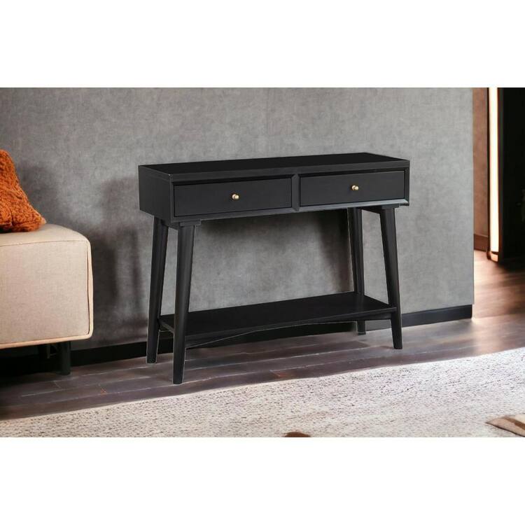HomeRoots 47 in. Black Rectangle Composite Console Table with Drawers