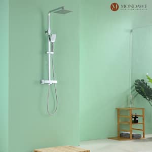 Square 1-Spray Patterns Thermostatic Shower Faucets Set with 2.73 GPM 7.8 in. Wall Mount Dual Shower Head in Chrome