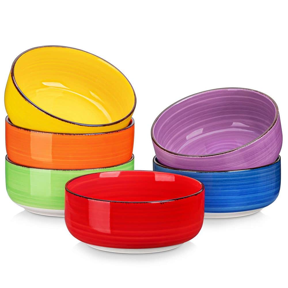 24 fl. oz. Red Green Dark-Blue Orange Purple Yellow Stoneware Cereal Bowls Rice Bowls Salad Bowls Soup Bowls (Set of 6) product image for price tracking