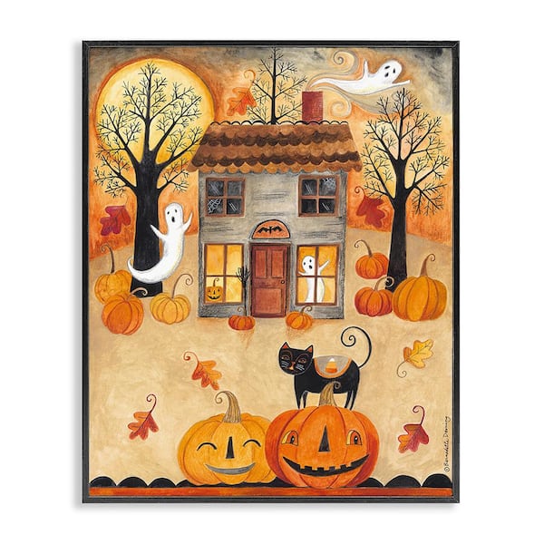 Stupell Industries Ghosts on Halloween Night by Bernadette Deming 1-Piece Framed Graphic Print Architecture Art Print 20 in. x 16 in.